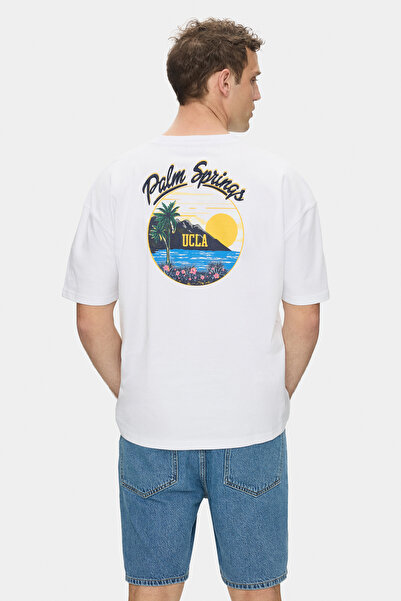 UCLA Ανδρικό μπλουζάκι KAIUS White Crew Neck με στάμπα και κέντημα, 100% βαμβ...