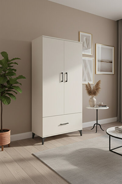 mobihobi Silva Dolap 4 Raflı 1 Çekmeceli 2 Kapaklı Aytaşı - 88x30x182cm - Kit...