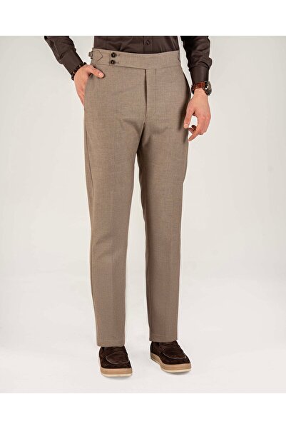 TerziAdemAltun İtalyan stil slim fit bel detaylı erkek pantolon vizon T14837
