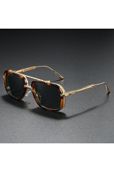 Choice5 Leopard G15 Green Large Square Sunglasses Men Steampunk Style Metal P...