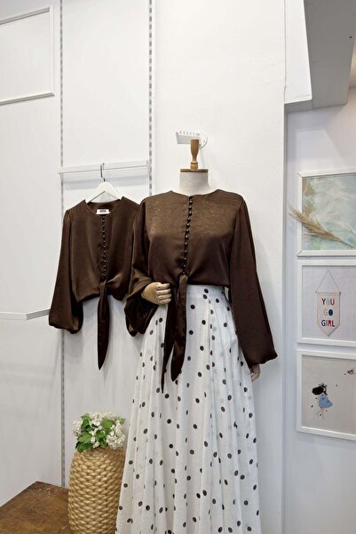 Faya Boutique Kahverengi Lumira Saten Gömlek