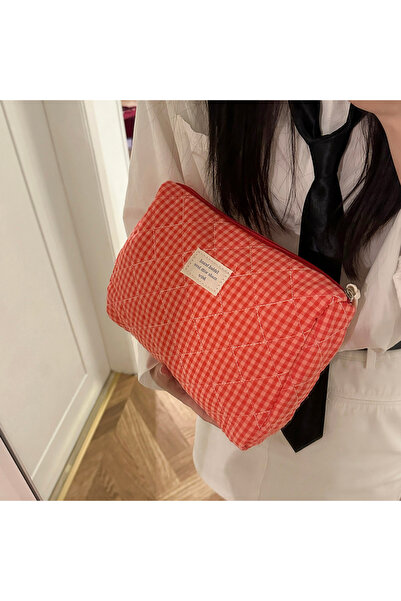Choice1 Style 1 Large Capacity Cotton Makeup Bag Women Checkered Brushes Stor...
