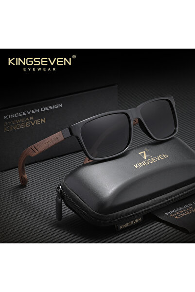Choice نظارات شمسية خشبية كلاسيكية من KINGSEVEN باللون الأسود والرمادي للرجال...
