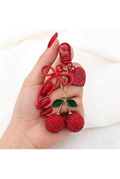 Choice Red 1pc Big Size Red Rhinestone Cherry Keychain, Sparkling Red Cherry ...