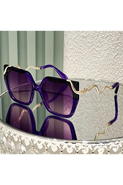 Choice1 Purple Women's Oversized Round Fashion Glasses with Snake-Shaped Meta...