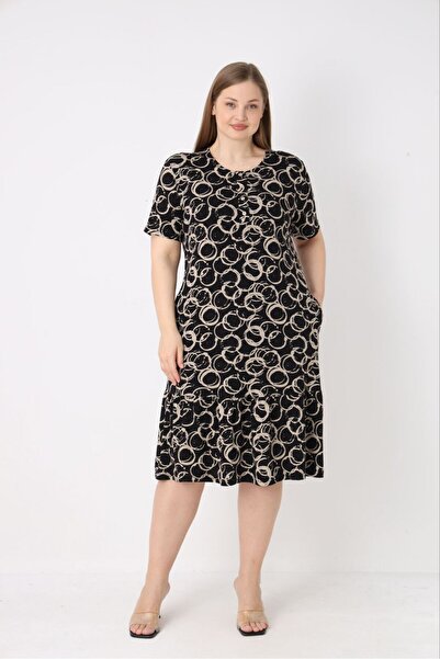 STELLETO Ring Patterned Ruffle Button Detailed Short Sleeve Casual Dress