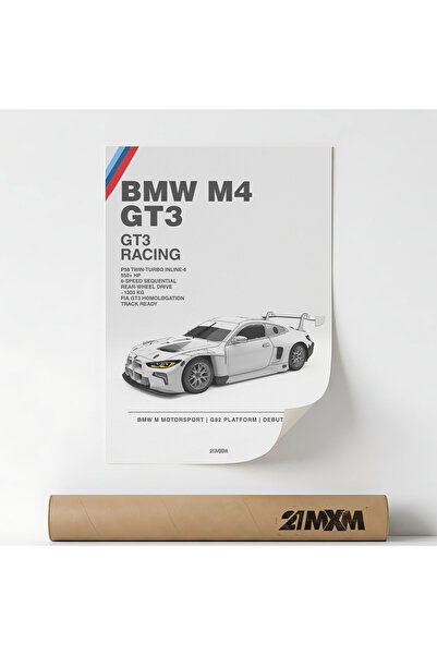 21mxm Poster Auto - 'Sketch - Bmw M4 Gt3 | 01', Design Minimalist, 21MXM, 30 ...