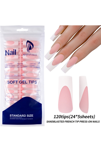 choice2 matte 120Pcs Glossy Pink French Press On Nails 12-Sizes Long Square F...