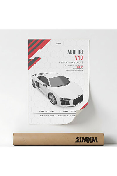 21mxm Αφίσα Αυτοκινήτου - Σχέδιο - Audi R8 V10 |   05', Μινιμαλιστικό, 21MXM,...
