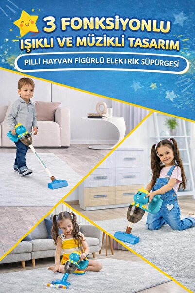 hak-iş oyuncak Pilli Sevimli Baykuş 3 Fonksiyonlu Sesli ve Işıklı Süpürge