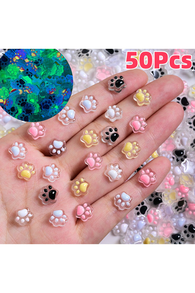 Choice Mixed Cat Paw-50pcs 50Pcs 3D Luminous Cat's Paw Nail Charms Cute Resin...