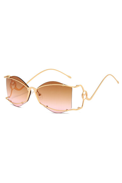 choice2 pink tea 2025 Irregular Sunglasses Women Ins Fashion Bend Leg Persona...