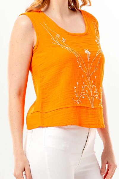 Eliş Şile Bezi Αμάνικη μπλούζα Cunda με λαιμόκοψη, καλοκαιρινή κεντημένη μουσ...