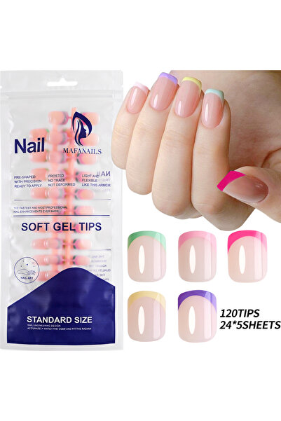 Choice1 Mix Colors-120pcs 120/240Pcs French Short Square False Nails 12-Sizes...