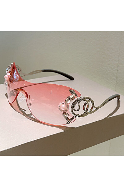 Choice4 as picture shows gradient pink KAMMPT Rimless Y2k Sunglasses with Rhi...