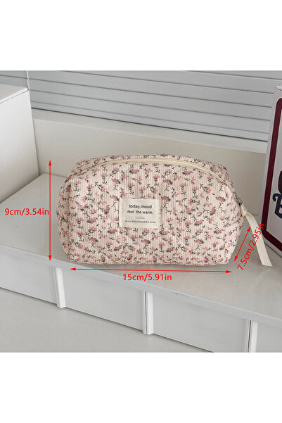 Choice A1 Fresh Sweet Corduroy Floral Cosmetic Bag Portable Large-Capacity St...