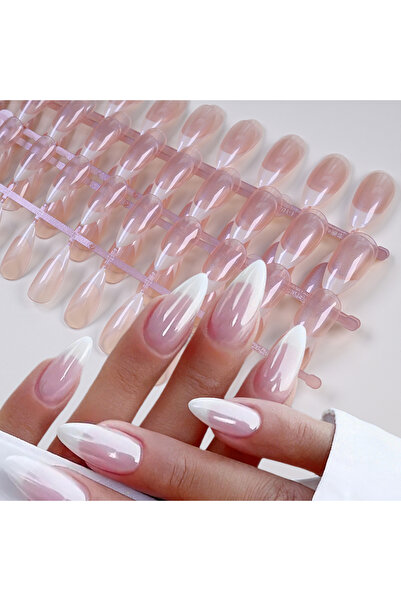 Choice almond 120pcs French Pearlescent Fake Nails Short Almond Full Cover Pr...