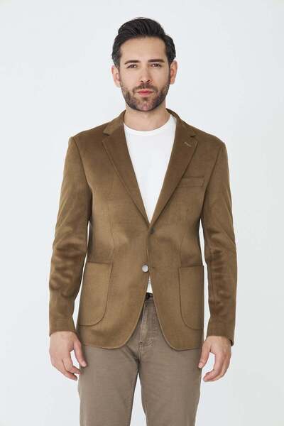 White Stone Brown Corduroy Slim Fit Blazer Jacket