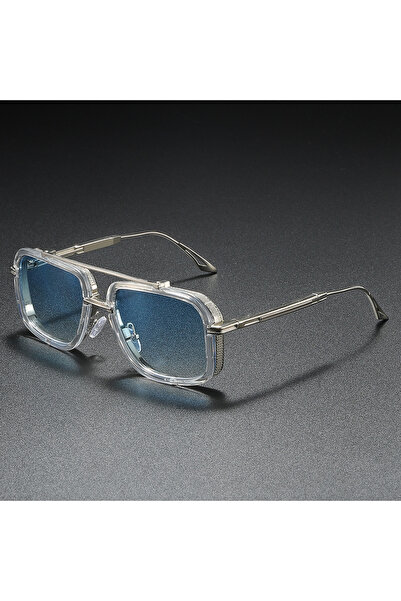 choice2 Silver Blue Large Square Sunglasses Men Steampunk Style Metal Pilot S...
