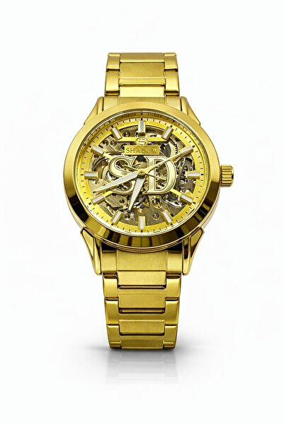 SHADOW Monarch Skeleton Automatic Men’s Watch Gold Stainless Steel Strap Luxu...