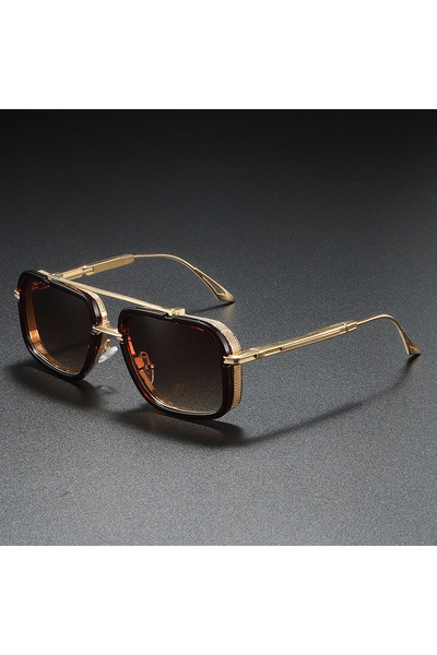 Choice1 Golden Tea Large Square Sunglasses Men Steampunk Style Metal Pilot Su...