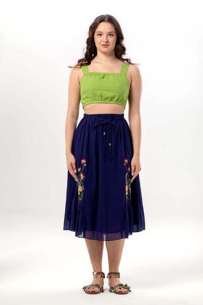 Eliş Şile Bezi Canan Voile Δετή Φούστα με Λεπτομέρειες από Καουτσούκ, Μίντι Μ...