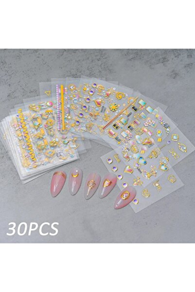 Choice NLS253-S2 30Pcs Gold Edge Moon Heart Nail Sticker Self-Adhesive Luxury...