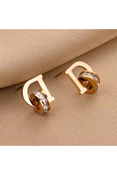 Choice golden 2025 new stainless steel earrings. Stainless steel D-letter des...