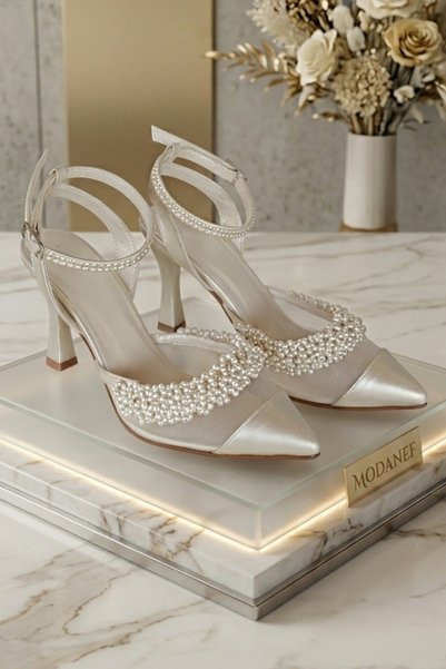 ModaNef Women's 7 cm Pearl Mesh Evening Dress Shoes