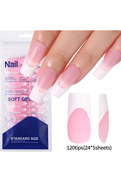 Choice1 matte 120Pcs Glossy Pink French Press On Nails 12-Sizes Long Square F...