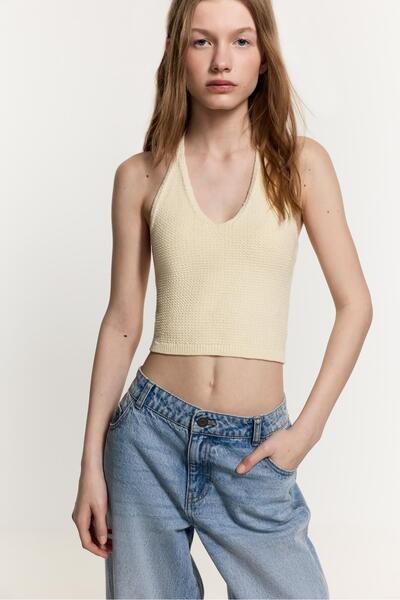 LEFTIES Halter yaka örgü top