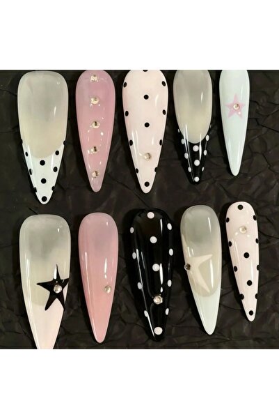 Choice SJ0935-XS 10 pieces of hand-pressed long almond-shaped nails, beautifu...