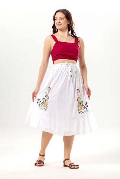 Eliş Şile Bezi Canan Vual Binding and Rubber Detail Midi Length Summer Authen...