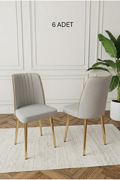 DEREN HOME Ada Gold 6 Adet Silinebilir Baby Face Kumaş Metal Ayak Mutfak Salo...