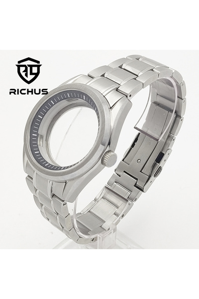 Choice3 حافظة ساعة RICHUS NH35 سوداء اللون مقاس 40 ملم، حافظة ساعة فضية مع حز...