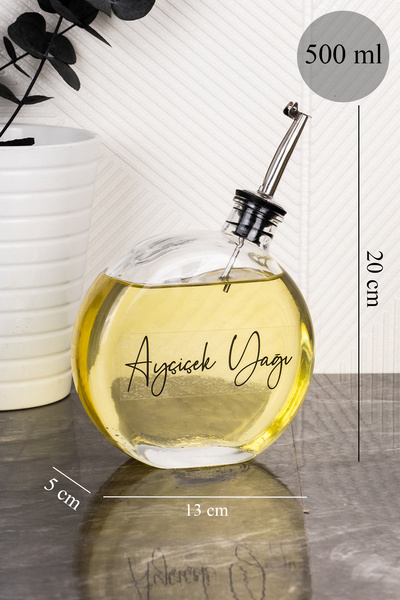 dnshome 1 Piece 500 ml Glass Round Modern Oil Dispenser Set with Silver Lid, ...