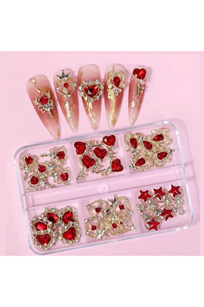 Choice1 red 30Pcs 3D Sweet Love-Heart Diamond Nail Charms with Pink Gems Lock...