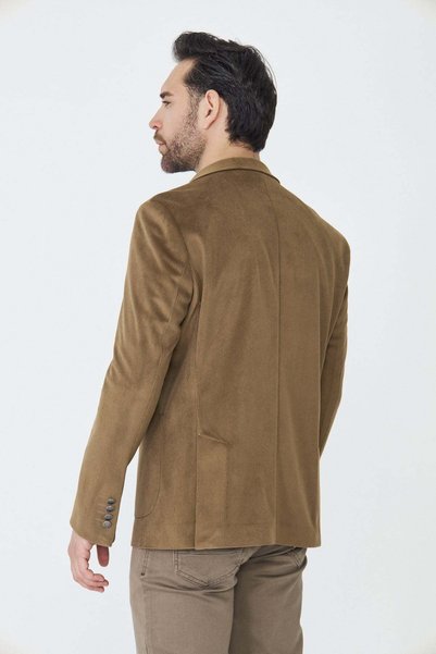 White Stone Kahverengi Fitilli Kadife Slim Fit Blazer Ceket