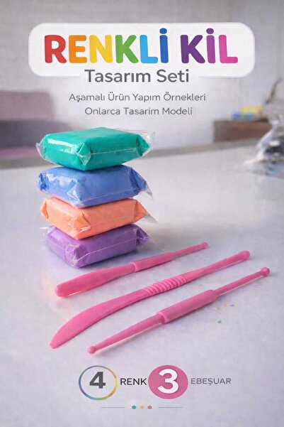 NUVVA 4lü Renkli Kil Hamuru Seti, zıplayan kil, seramik hamuru tasarım seti o...