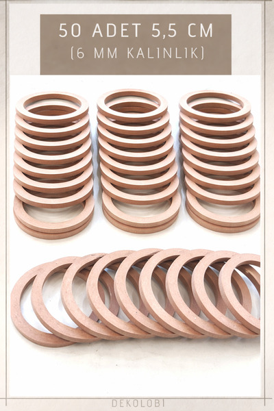 DEKOLOBİ 50 Adet 5,5 cm Halka Kasnak, Çanta Halkası ham mdf 6 mm
