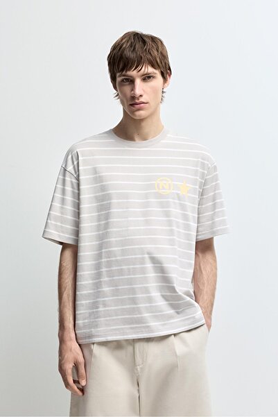 LEFTIES Çizgili yazı baskılı t-shirt