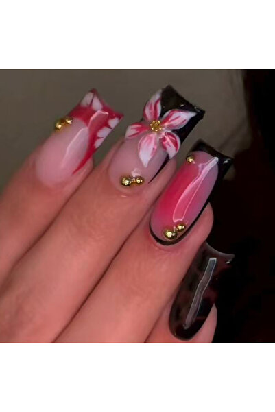 Choice 3835 24Pcs 3D Gel Makes Long Square Flower With Pearl Decoration Desig...