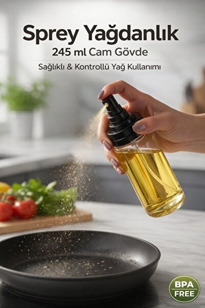 GENCHOME HOMEWARE 245 ml Cam Sprey Yağdanlık Yağ Püskürtücü Sirkelik Zeytinya...