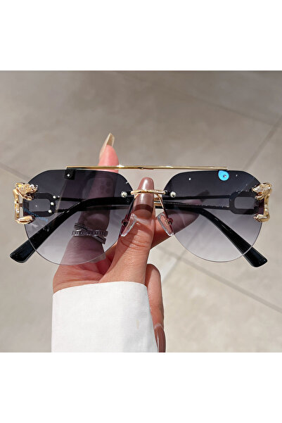 Choice3 golden gradient grey KAMMPT Vintage Rimless Sunglasses Men Women Tren...