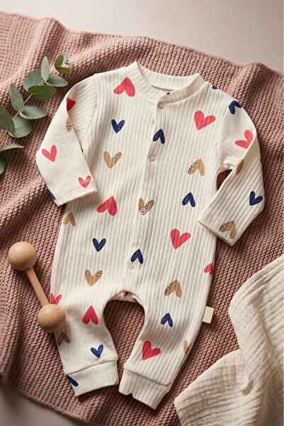 Zıbzıb baby %100 Pamuk Yenidoğan Kalp Baskılı Çıtçıtlı Bebek Tulum Hastane Çı...
