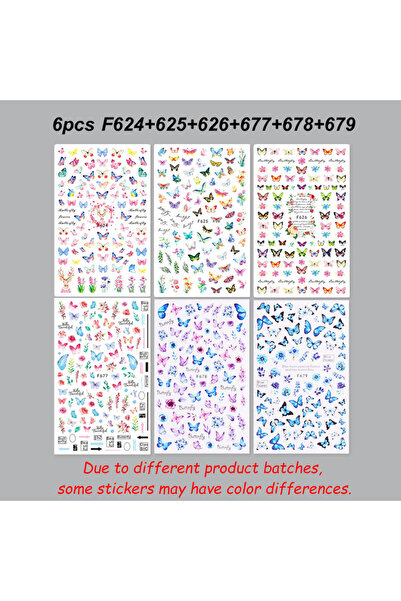 Choice F624-626 F677-679 6 قطع زينة أظافر ثلاثية الأبعاد على شكل فراشات زرقاء...