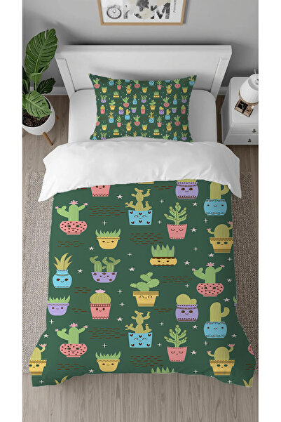 GREENDECOR Cactus Flower Leaf Patterned Digital Printed Special Design Stylis...