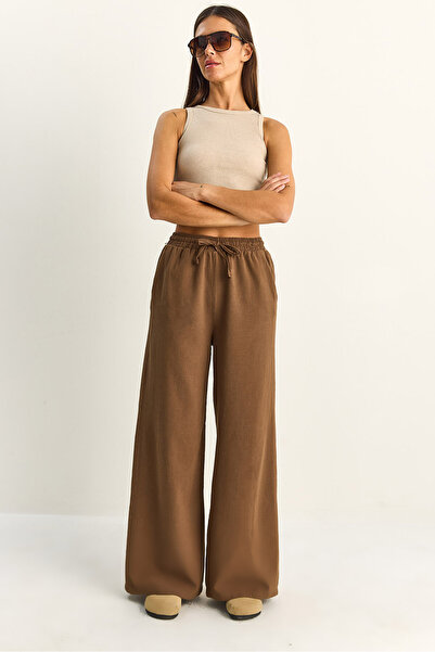 Bianco Lucci Παντελόνι - Καφέ - Ελαστική μέση