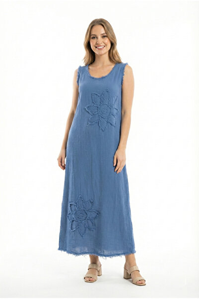 Eliş Şile Bezi Αμάνικο, ευρύχωρο, καλοκαιρινό αυθεντικό μακρύ φόρεμα από μουσ...