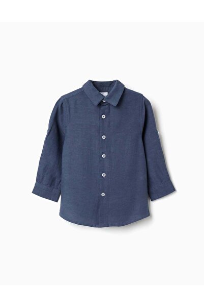 Ziddy Shirt In Linen With Roll-Up Sleeves You&Me For Baby Boys, Blue